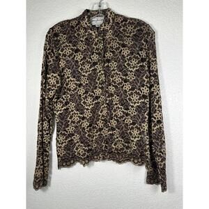 Women’s Lace Sheer Top Ann Ferriday Brown Floral One Size Party Club